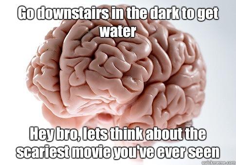 Go downstairs in the dark to get water Hey bro, lets think about the scariest movie you've ever seen  - Go downstairs in the dark to get water Hey bro, lets think about the scariest movie you've ever seen   Scumbag Brain