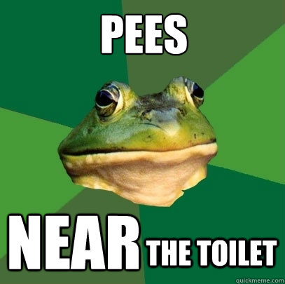PEES NEAR  THE toilet  Foul Bachelor Frog