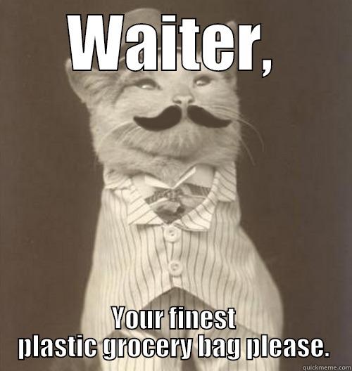 Classy cat - WAITER, YOUR FINEST PLASTIC GROCERY BAG PLEASE. Original Business Cat