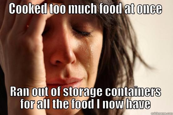 COOKED TOO MUCH FOOD AT ONCE RAN OUT OF STORAGE CONTAINERS FOR ALL THE FOOD I NOW HAVE First World Problems