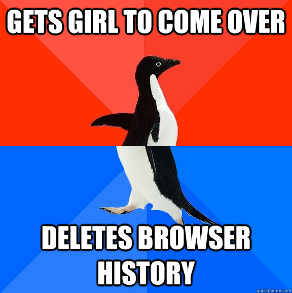 Gets girl to come over Deletes browser history  Socially Awesome Awkward Penguin
