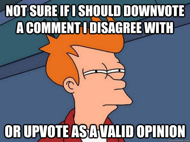 Not sure if I should downvote a comment I disagree with or upvote as a valid opinion - Not sure if I should downvote a comment I disagree with or upvote as a valid opinion  Futurama Fry