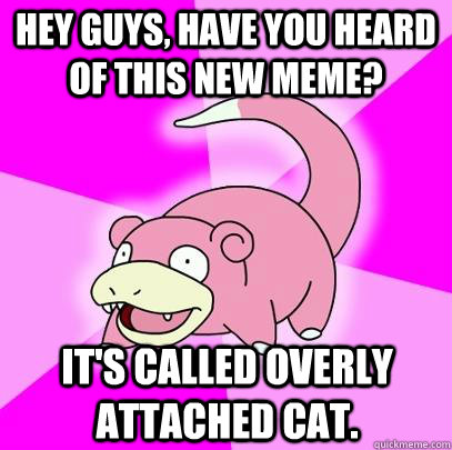 Hey guys, have you heard of this new meme? It's called overly attached cat. - Hey guys, have you heard of this new meme? It's called overly attached cat.  Slowpoke