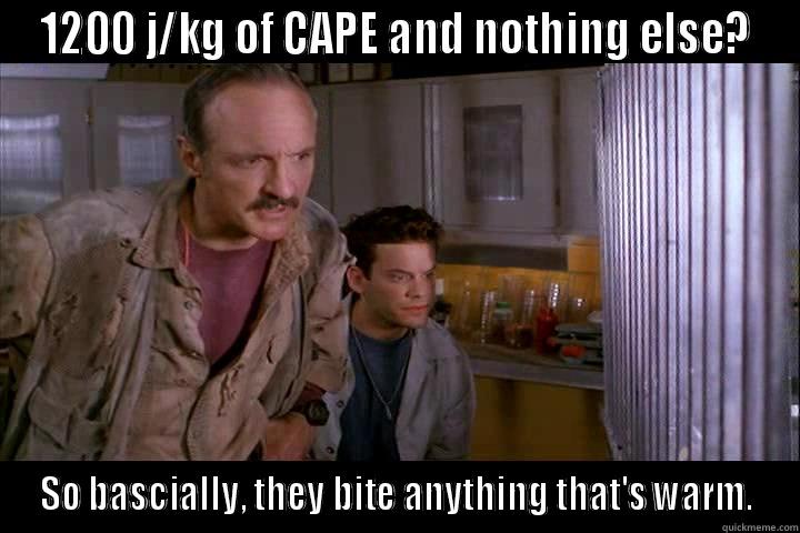 Tremors 2 meme - 1200 J/KG OF CAPE AND NOTHING ELSE? SO BASCIALLY, THEY BITE ANYTHING THAT'S WARM. Misc