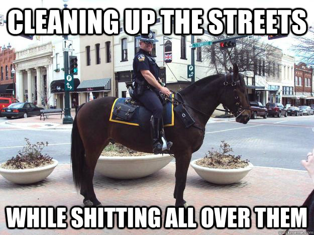 Cleaning up the streets while shitting all over them  Horse Cop