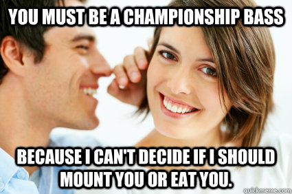 You must be a championship bass because I can't decide if I should mount you or eat you.  Bad Pick-up line Paul