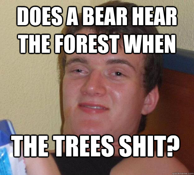 Does a bear hear the forest when the trees shit?  10 Guy