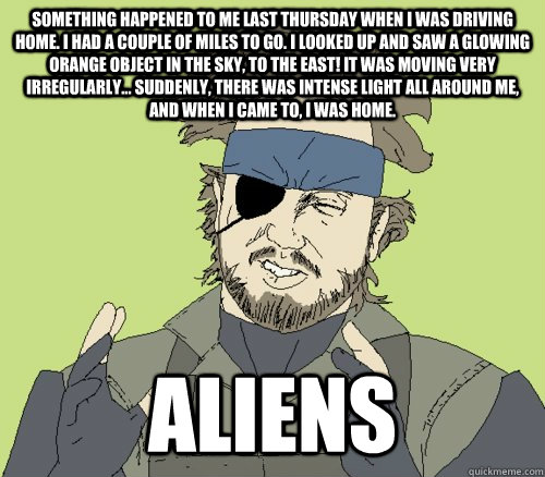 Something happened to me last Thursday when I was driving home. I had a couple of miles to go. I looked up and saw a glowing orange object in the sky, to the east! It was moving very irregularly... Suddenly, there was intense light all around me, and when  