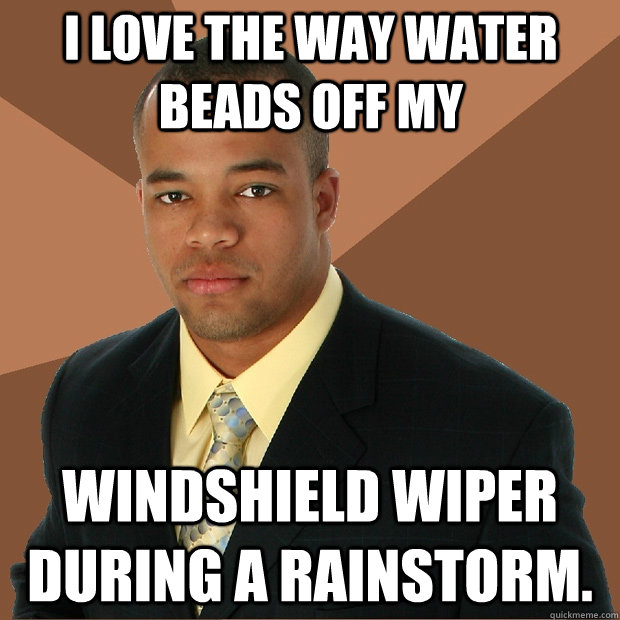 I love the way water beads off my windshield wiper during a rainstorm. - I love the way water beads off my windshield wiper during a rainstorm.  Successful Black Man