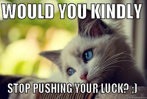 WOULD YOU KINDLY  STOP PUSHING YOUR LUCK? ;) First World Problems Cat