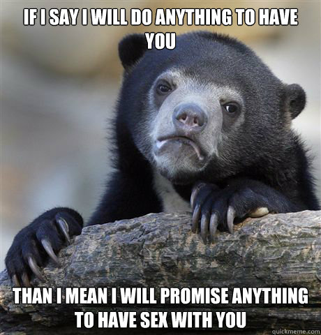 If I say i will do anything to have you than I mean I will Promise anything to have sex with you  Confession Bear