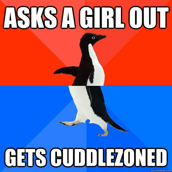 Asks a girl out gets cuddlezoned  Socially Awesome Awkward Penguin