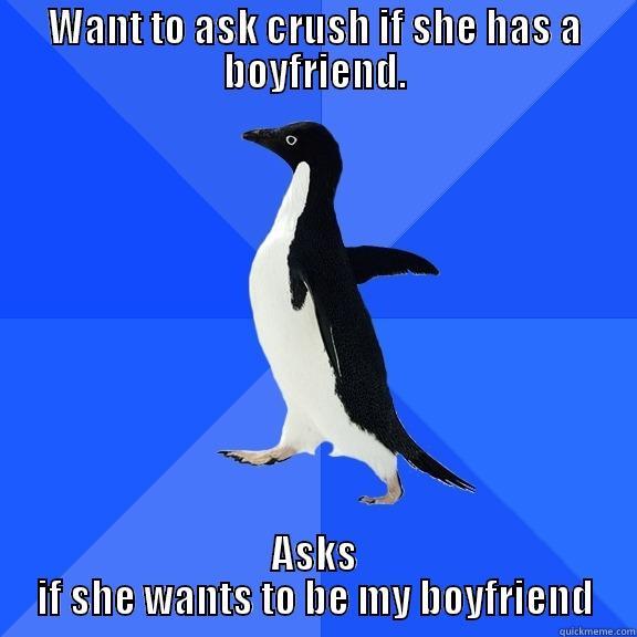 WANT TO ASK CRUSH IF SHE HAS A BOYFRIEND. ASKS IF SHE WANTS TO BE MY BOYFRIEND Socially Awkward Penguin