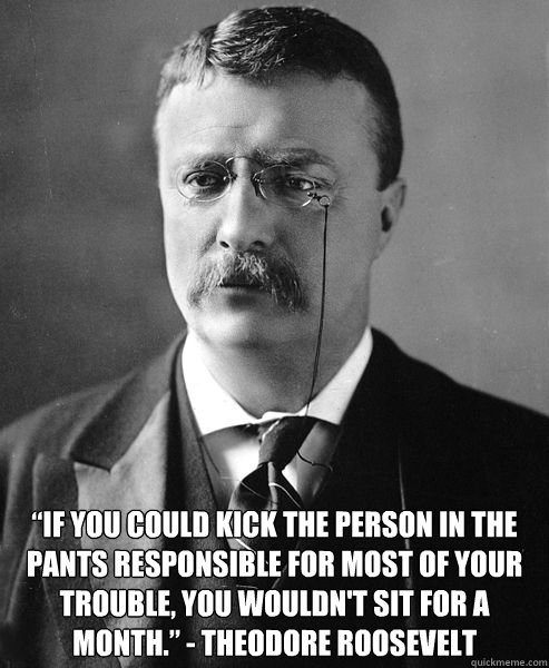  “If you could kick the person in the pants responsible for most of your trouble, you wouldn't sit for a month.” - Theodore Roosevelt  