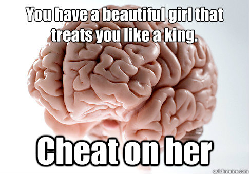 You have a beautiful girl that treats you like a king. Cheat on her   Scumbag Brain