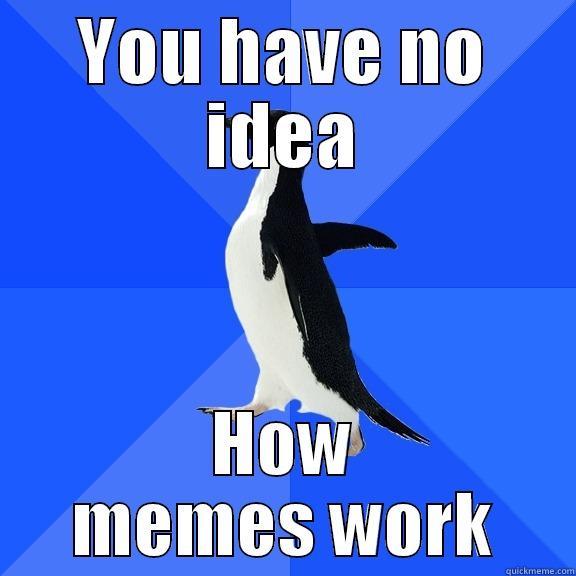 YOU HAVE NO IDEA HOW MEMES WORK Socially Awkward Penguin