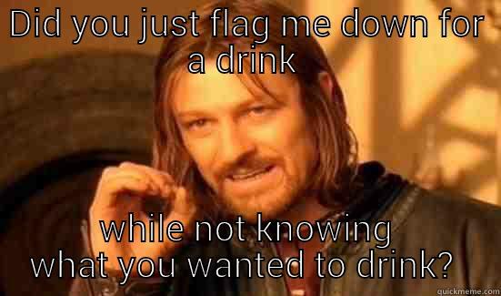 DID YOU JUST FLAG ME DOWN FOR A DRINK  WHILE NOT KNOWING WHAT YOU WANTED TO DRINK?  Boromir