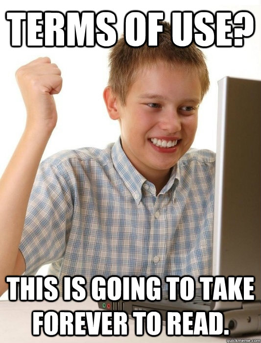 Terms of use? This is going to take forever to read.  First Day on the Internet Kid