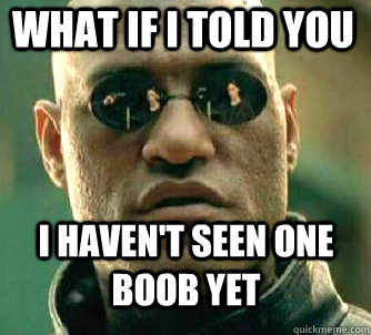 what if i told you i haven't seen one boob yet  Matrix Morpheus