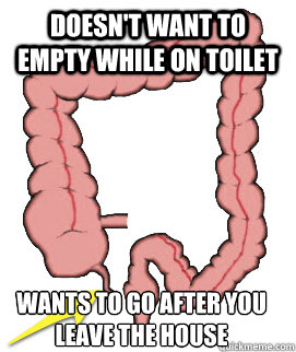 Doesn't want to empty while on toilet Wants to go after you leave the house  Scumbag Bowels