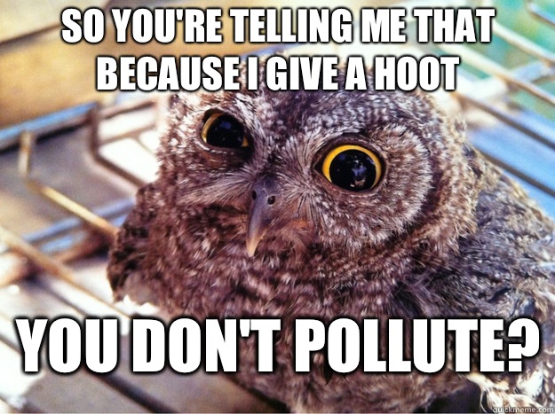 So you're telling me that because I give a hoot You don't pollute?  Skeptical Owl