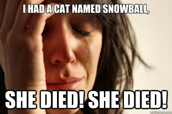 i had a cat named snowball, she died! she died! - i had a cat named snowball, she died! she died!  First World Problems