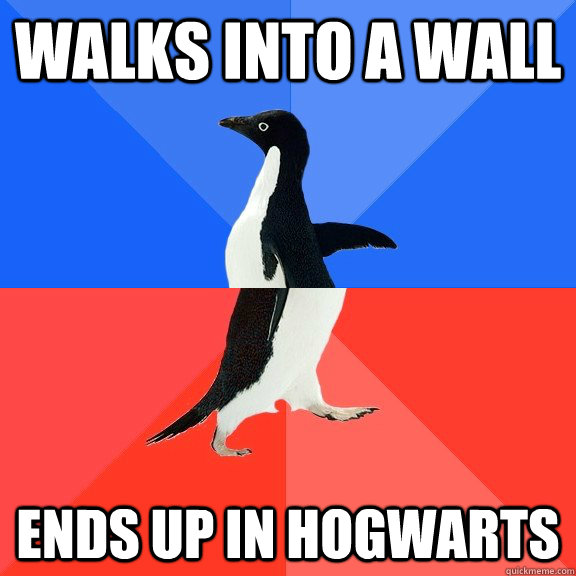 Walks into a wall Ends up in hogwarts  Socially Awkward Awesome Penguin