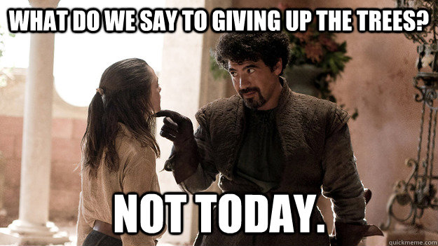 What do we say to giving up the trees? Not today.  Syrio Forel what do we say