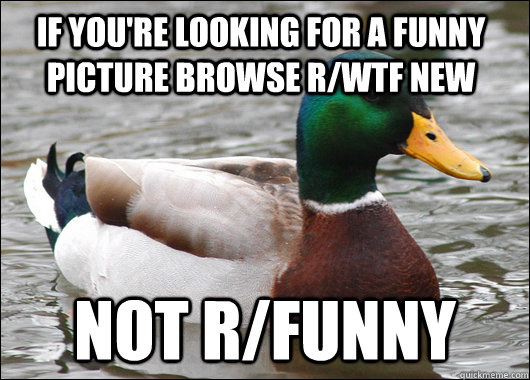 If you're looking for a funny picture browse r/wtf new not R/funny   Actual Advice Mallard