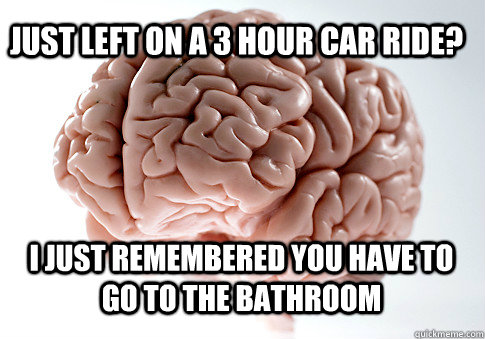 Just left on a 3 hour car ride? I just remembered you have to go to the bathroom  Caption 4 goes here  Scumbag Brain