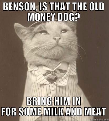 BENSON, IS THAT THE OLD MONEY DOG? BRING HIM IN FOR SOME MILK AND MEAT Aristocat