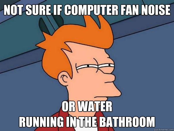 not sure if computer fan noise Or water
running in the bathroom  Futurama Fry