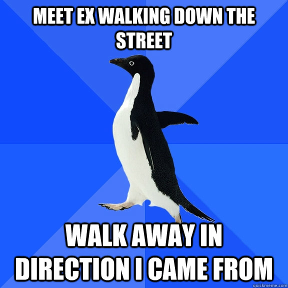 Meet ex walking down the street Walk away in direction I came from  Socially Awkward Penguin