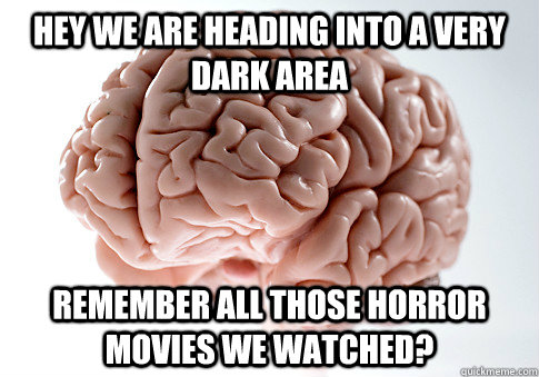HEY WE ARE HEADING INTO A VERY DARK AREA  REMEMBER ALL THOSE HORROR MOVIES WE WATCHED?   Scumbag Brain