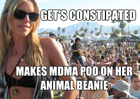 Get's constipated makes mdma poo on her animal beanie  Privileged Festival Girl