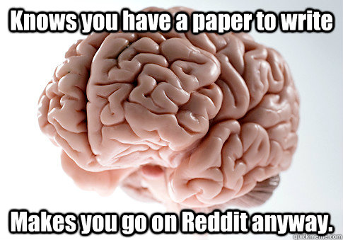 Knows you have a paper to write Makes you go on Reddit anyway. - Knows you have a paper to write Makes you go on Reddit anyway.  Scumbag Brain