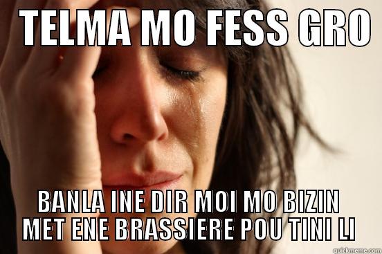   TELMA MO FESS GRO  BANLA INE DIR MOI MO BIZIN MET ENE BRASSIERE POU TINI LI First World Problems