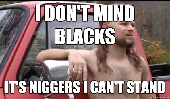 I don't mind blacks It's niggers I can't stand  Almost Politically Correct Redneck