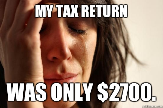My tax return was only $2700.  First World Problems