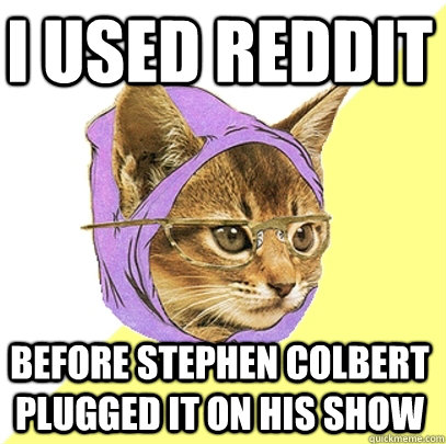 I used reddit before stephen colbert plugged it on his show  Hipster Kitty