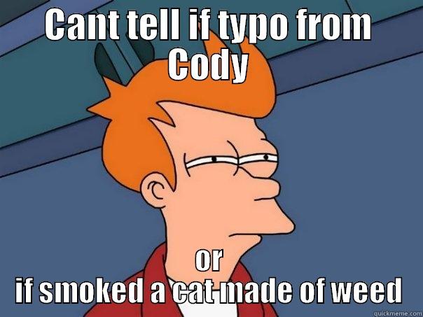 CANT TELL IF TYPO FROM CODY OR IF SMOKED A CAT MADE OF WEED Futurama Fry