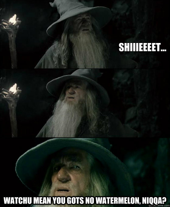 SHIIIEEEET... WATCHU MEAN YOU GOTS NO WATERMELON, NIQQA?   Confused Gandalf