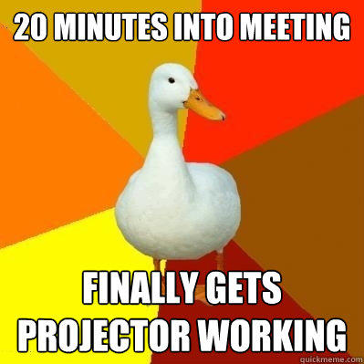 20 minutes into meeting finally gets projector working  Tech Impaired Duck