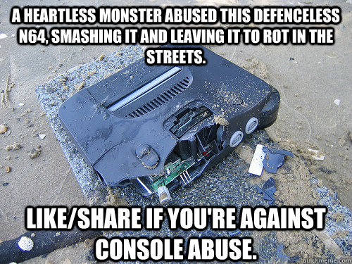 A heartless monster abused this defenceless n64, smashing it and leaving it to rot in the streets. Like/share if you're against console abuse.   N64 Console Abuse