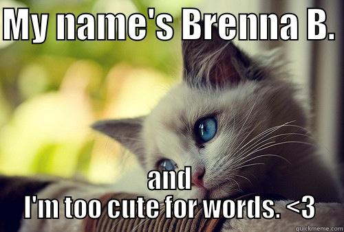MY NAME'S BRENNA B.  AND I'M TOO CUTE FOR WORDS. <3 First World Problems Cat