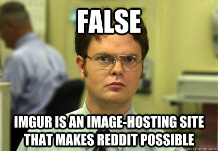 False  Imgur is an image-hosting site that makes reddit possible - False  Imgur is an image-hosting site that makes reddit possible  Dwight Schrute