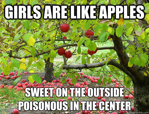 Girls are like apples Sweet on the outside Poisonous in the center
  