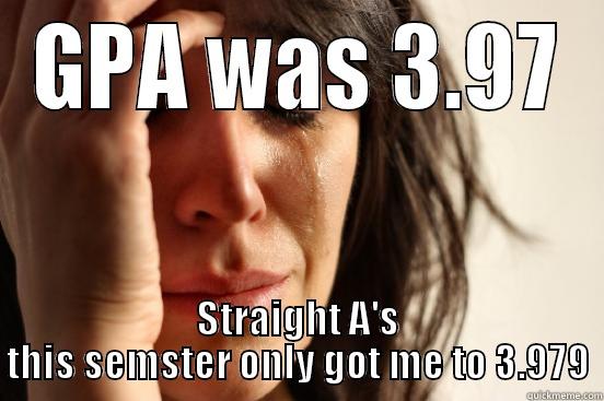 GPA WAS 3.97 STRAIGHT A'S THIS SEMSTER ONLY GOT ME TO 3.979 First World Problems