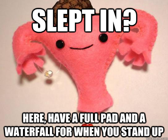 Slept in? Here, have a full pad and a waterfall for when you stand up  Scumbag Uterus
