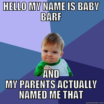 HELLO MY NAME IS BABY BARF AND MY PARENTS ACTUALLY NAMED ME THAT Success Kid
